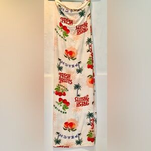 SIZE S BNWT Paper Heart Maxi Dress Fresh Fruits Tropical Print Linen Blend